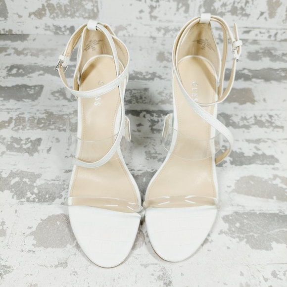 New Guess Felecia White Croc Print Heeled Buckle Strap Sandals E174 - Picture 8 of 12